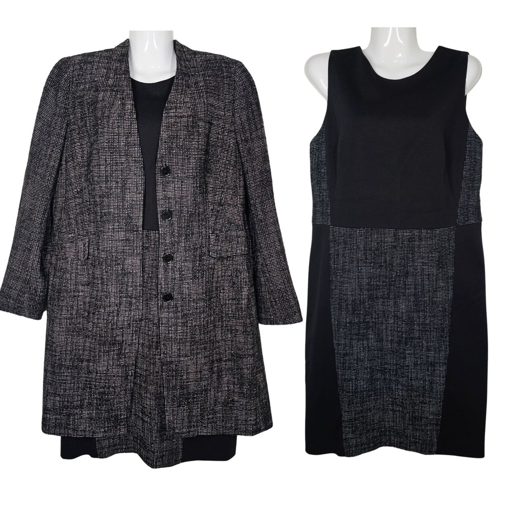 Akris Punto Bergdorf Goodman Two Piece Set Dress Tweed Coat‎ Black Wool Blend 10